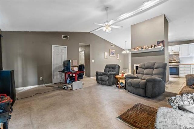 503 Westpine Dr, Hot Springs, AR 71913 - living room with ceiling fan, lofted ceiling, and light colored carpet