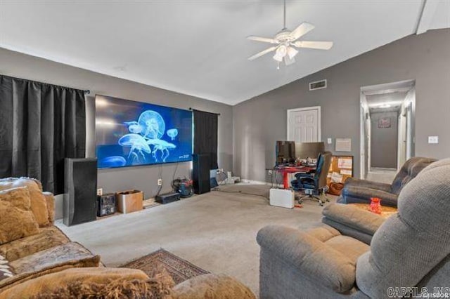 503 Westpine Dr, Hot Springs, AR 71913 - carpeted cinema room featuring vaulted ceiling and a ceiling fan