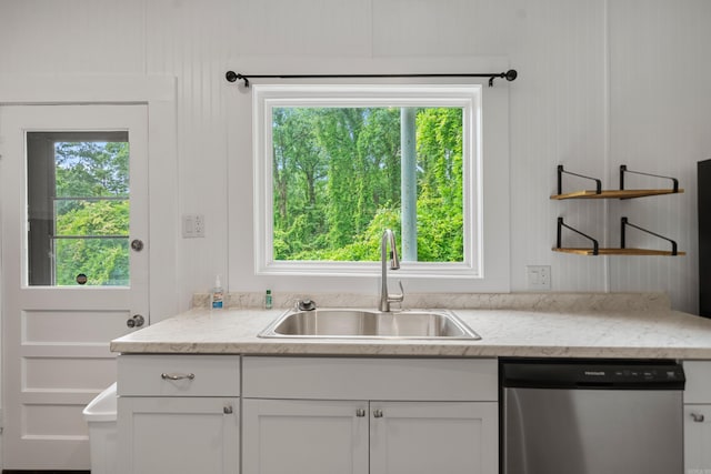 169 Crest St, Hot Springs, AR 71901 - kitchen with dishwasher, a sink, white cabinetry, and open shelves