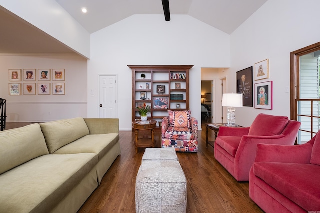 3501 Oakwood Rd Unit 9, Little Rock, AR 72202 - living room with dark wood-style floors, high vaulted ceiling, and baseboards