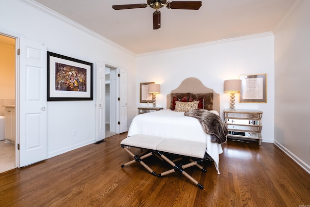 3501 Oakwood Rd Unit 9, Little Rock, AR 72202 - bedroom with ornamental molding, wood finished floors, baseboards, and a ceiling fan