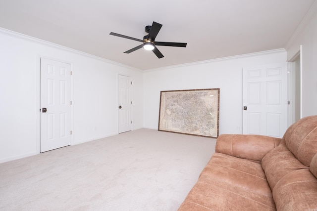 3501 Oakwood Rd Unit 9, Little Rock, AR 72202 - living area with ornamental molding, ceiling fan, carpet, and baseboards