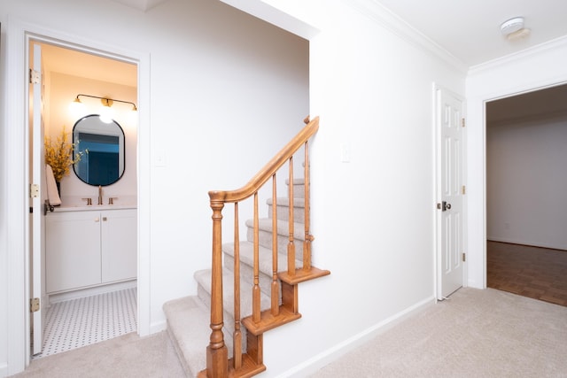 3501 Oakwood Rd Unit 9, Little Rock, AR 72202 - staircase with carpet, ornamental molding, and baseboards
