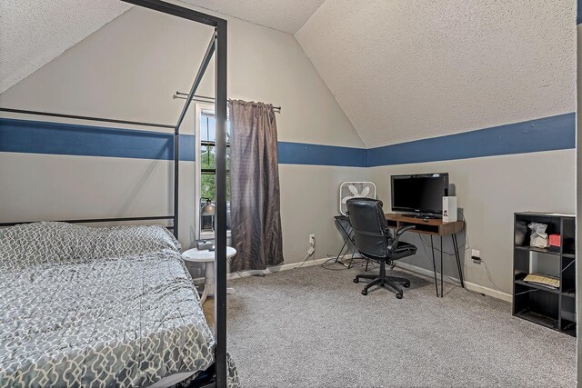 1301 Golf Crse, Jonesboro, AR 72404 - carpeted bedroom featuring vaulted ceiling, a textured ceiling, an office area, and baseboards