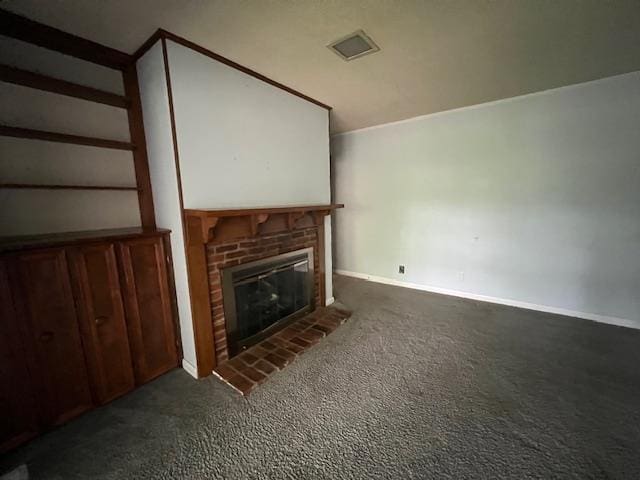 2308 Shoshoni Dr, Jonesboro, AR 72401 - unfurnished living room with a brick fireplace, baseboards, and carpet