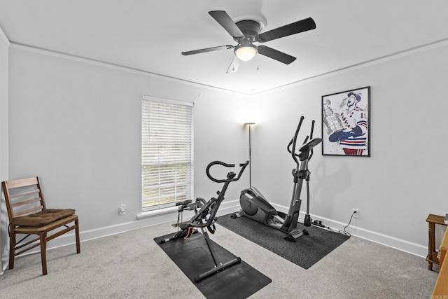 4812 Randolph Rd, North Little Rock, AR 72116 - exercise room featuring baseboards, ceiling fan, and carpet flooring