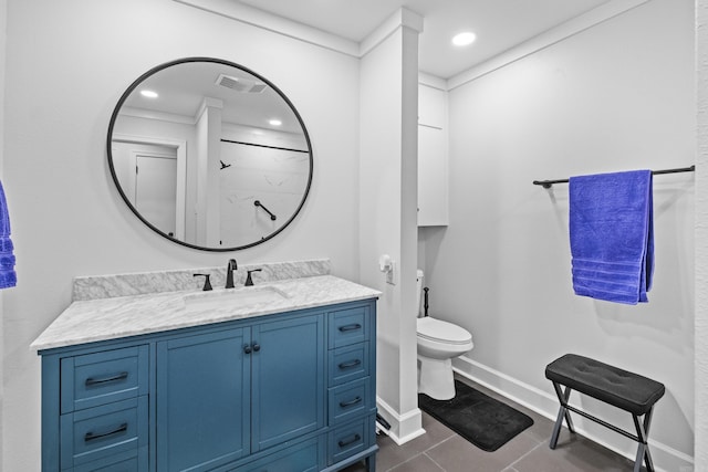 4812 Randolph Rd, North Little Rock, AR 72116 - bathroom with vanity, tile patterned flooring, toilet, a shower, and baseboards