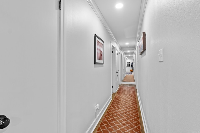 4812 Randolph Rd, North Little Rock, AR 72116 - hall featuring baseboards, ornamental molding, and recessed lighting