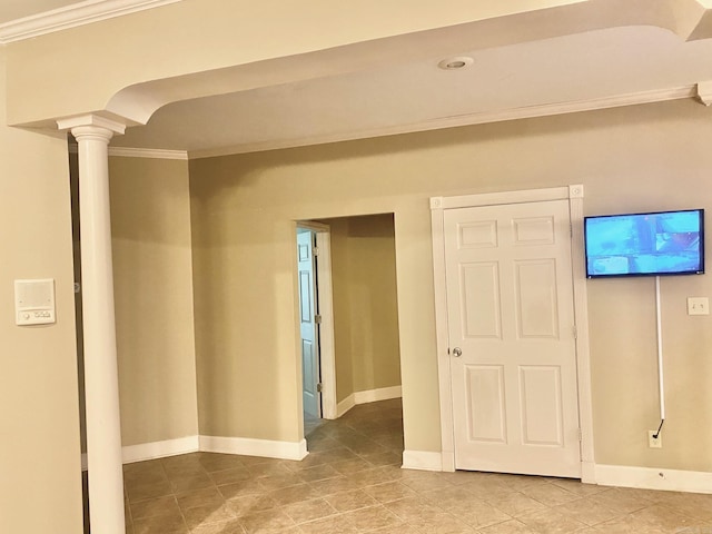 334 Grant 190009, White Hall, AR 71602 - unfurnished room featuring crown molding, baseboards, tile patterned flooring, and ornate columns
