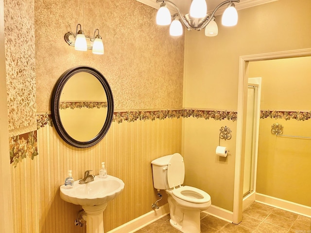 334 Grant 190009, White Hall, AR 71602 - bathroom featuring a chandelier, a stall shower, toilet, and tile patterned floors