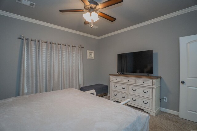 766 Mango Loop, Austin, AR 72007 - bedroom with ornamental molding, light colored carpet, baseboards, and ceiling fan
