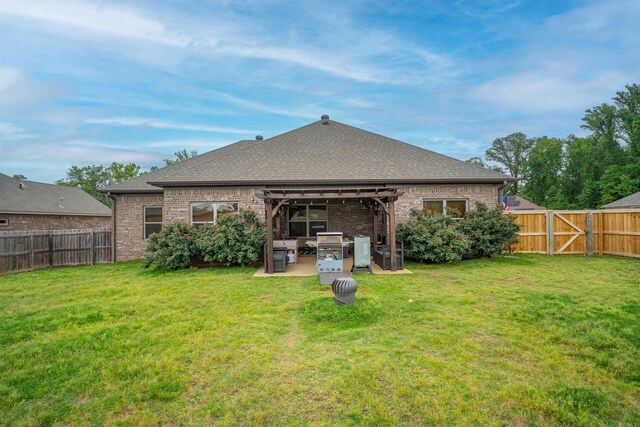 766 Mango Loop, Austin, AR 72007 - back of property with brick siding, a pergola, a patio, and roof with shingles
