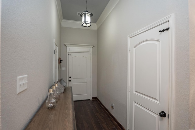 766 Mango Loop, Austin, AR 72007 - doorway with crown molding and dark wood-type flooring