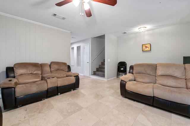 11801 Pleasant Frst, Little Rock, AR 72212 - living area featuring stairs and a ceiling fan