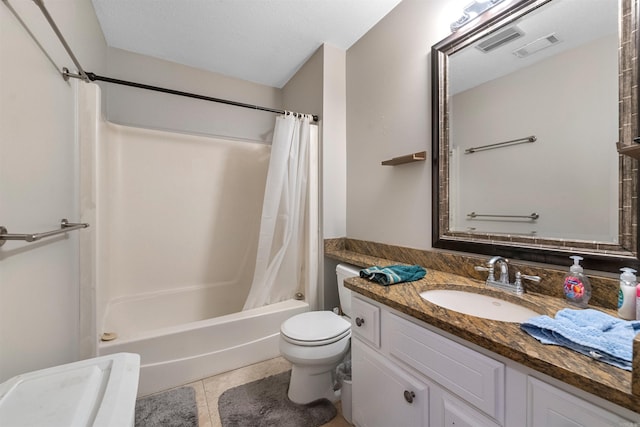 11801 Pleasant Frst, Little Rock, AR 72212 - bathroom with toilet, vanity, shower / bathtub combination with curtain, and tile patterned floors
