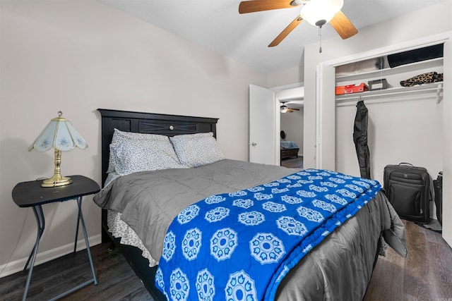 11801 Pleasant Frst, Little Rock, AR 72212 - bedroom with wood finished floors, a closet, a ceiling fan, and baseboards