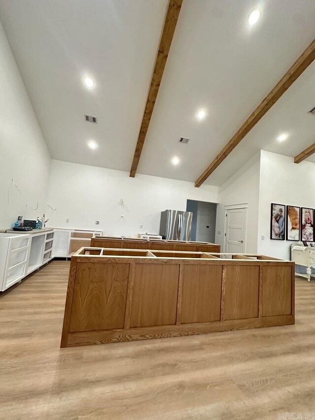 1656 Airport Dr, Mountain View, AR 72560 - kitchen featuring freestanding refrigerator, light wood-style flooring, and recessed lighting