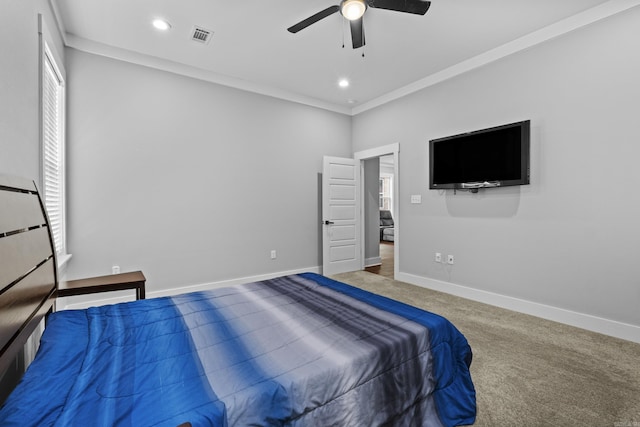 81 Fletcher Ridge Dr, Little Rock, AR 72223 - bedroom featuring carpet flooring, baseboards, a ceiling fan, recessed lighting, and ornamental molding