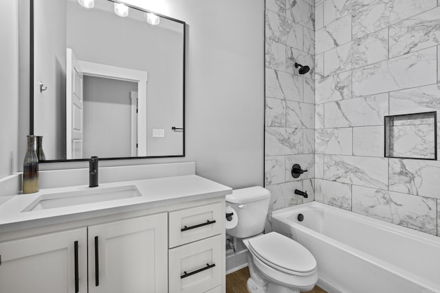 81 Fletcher Ridge Dr, Little Rock, AR 72223 - bathroom with vanity, toilet, shower / tub combination, and wood finished floors
