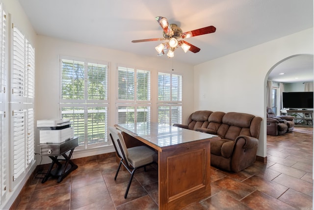 50 Merritt Trl, Greenbrier, AR 72058 - living area with arched walkways and ceiling fan