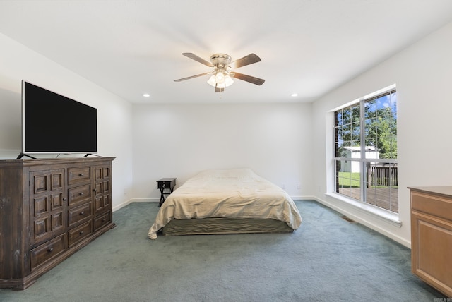 50 Merritt Trl, Greenbrier, AR 72058 - bedroom with carpet floors, baseboards, access to outside, recessed lighting, and a ceiling fan