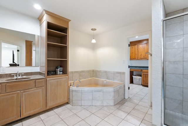 50 Merritt Trl, Greenbrier, AR 72058 - bathroom featuring a garden tub, tile patterned flooring, vanity, and tiled shower