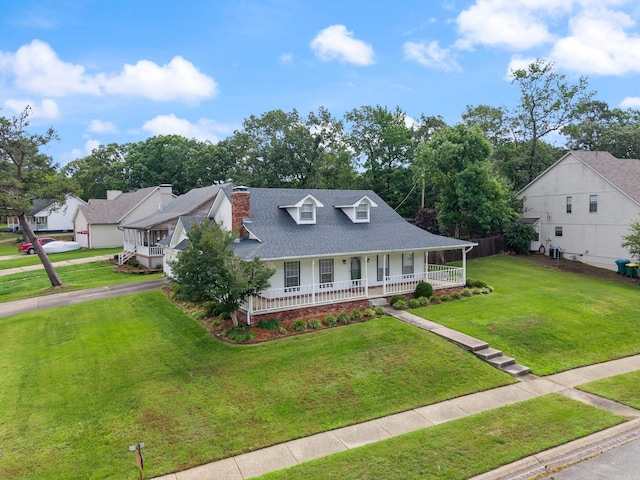 1 Forest Brook Ct, Little Rock, AR 72211 - view of front of house with a porch, roof with shingles, a front yard, and a chimney