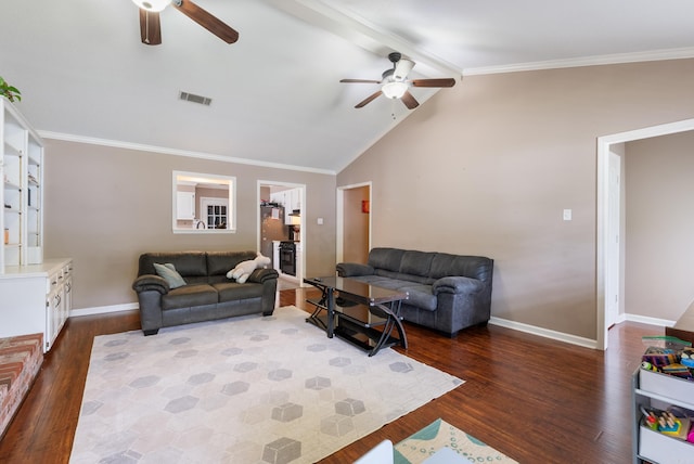 1 Forest Brook Ct, Little Rock, AR 72211 - living room featuring a ceiling fan, wood finished floors, baseboards, and ornamental molding