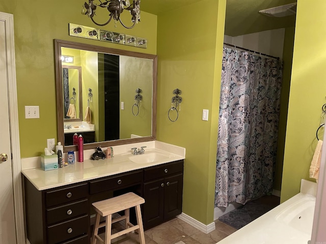 284 Grant 167077, Sheridan, AR 72150 - bathroom featuring vanity, a chandelier, a shower with curtain, and baseboards
