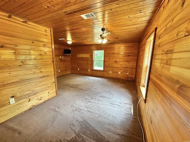 540 Polk Rd 78, Mena, AR 71953 - carpeted spare room featuring wood ceiling, wood walls, and ceiling fan