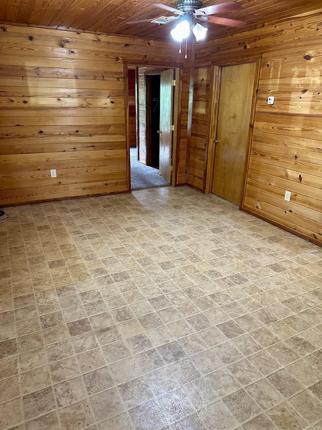 540 Polk Rd 78, Mena, AR 71953 - empty room with wooden ceiling, wood walls, and a ceiling fan