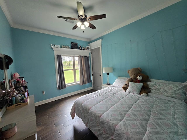 23 Whispering Dr, Alexander, AR 72002 - bedroom with wood finished floors, baseboards, ornamental molding, and a ceiling fan