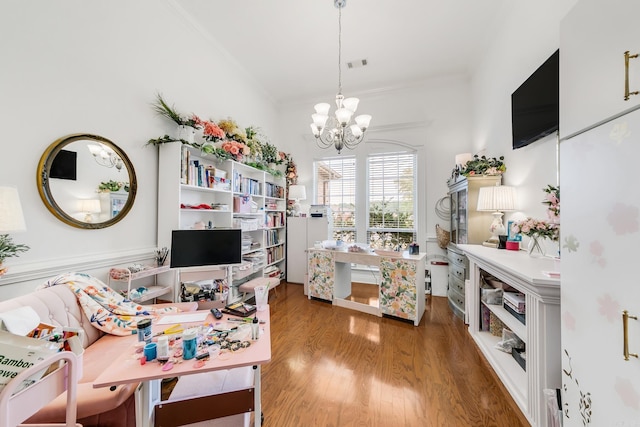 43 Earnhardt Cir, Cabot, AR 72023 - office space featuring wood finished floors, a chandelier, and crown molding