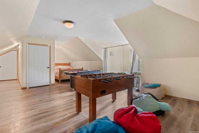 10820 W Sardis Rd, Bauxite, AR 72011 - game room featuring vaulted ceiling, light wood-style flooring, and baseboards