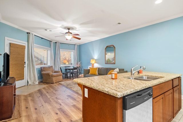 640 Ariridge Rd Unit D6, Hot Springs, AR 71913 - kitchen featuring dishwasher, a sink, ceiling fan, ornamental molding, and open floor plan