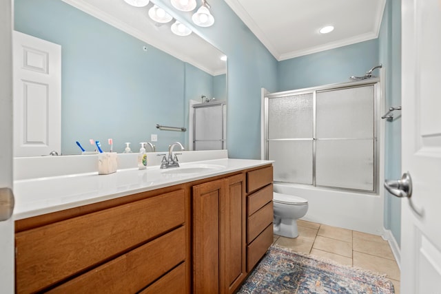 640 Ariridge Rd Unit D6, Hot Springs, AR 71913 - bathroom featuring crown molding, vanity, toilet, tile patterned flooring, and combined bath / shower with glass door