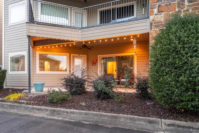 640 Ariridge Rd Unit D6, Hot Springs, AR 71913 - view of exterior entry with a balcony and ceiling fan