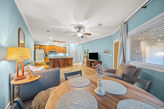 640 Ariridge Rd Unit D6, Hot Springs, AR 71913 - living room with ornamental molding, light wood-style flooring, ceiling fan, and recessed lighting