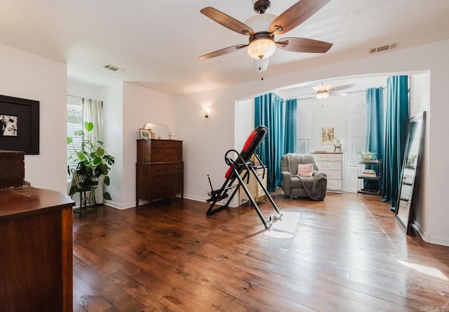 1112 Lawrence Ln, Benton, AR 72019 - workout area with ceiling fan and hardwood / wood-style flooring