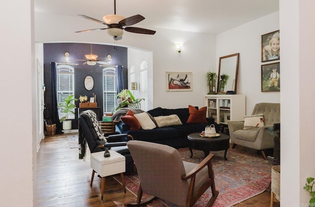 1112 Lawrence Ln, Benton, AR 72019 - living area featuring a ceiling fan, healthy amount of natural light, and wood finished floors