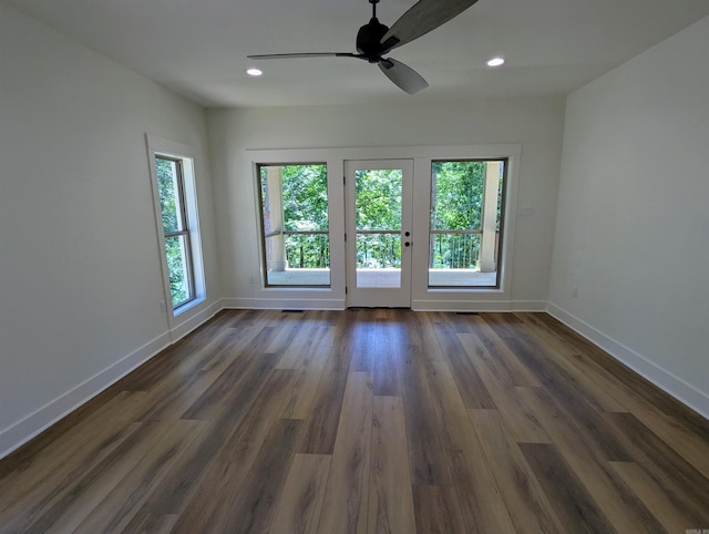 80 Stone Cir, Greers Ferry, AR 72067 - empty room with baseboards, dark wood-style flooring, ceiling fan, and recessed lighting