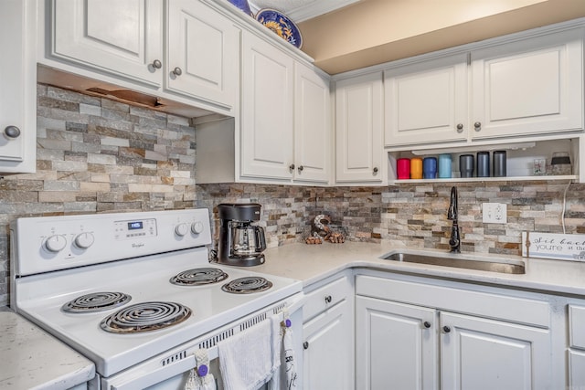 100 Discovery Bay Ln Unit 6, Hot Springs, AR 71913 - kitchen featuring white range with electric cooktop, a sink, white cabinets, and light countertops