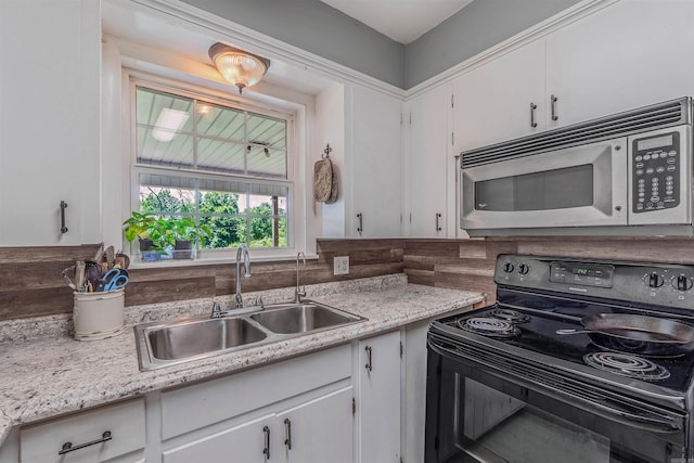 64 Castleberry Rd, Greenbrier, AR 72058 - kitchen with black / electric stove, stainless steel microwave, a sink, and light countertops