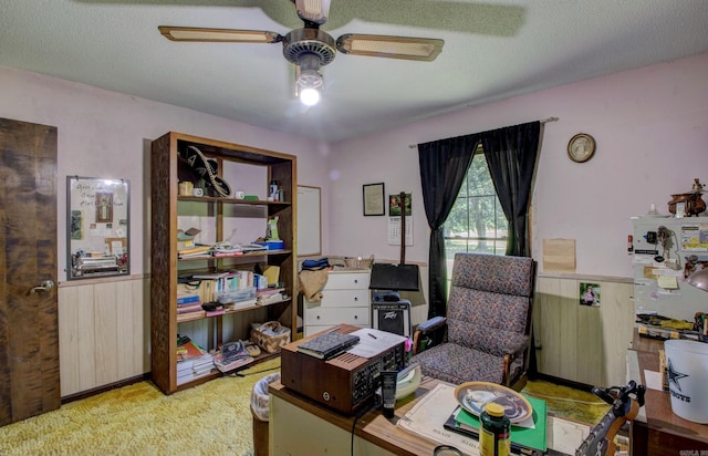 826 Carson Bridge Rd, Lonoke, AR 72086 - carpeted home office featuring ceiling fan and a textured ceiling