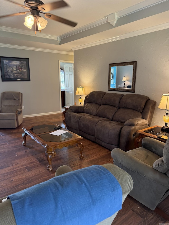 605 Shani Dr, Beebe, AR 72012 - living area featuring crown molding, wood finished floors, a ceiling fan, and baseboards