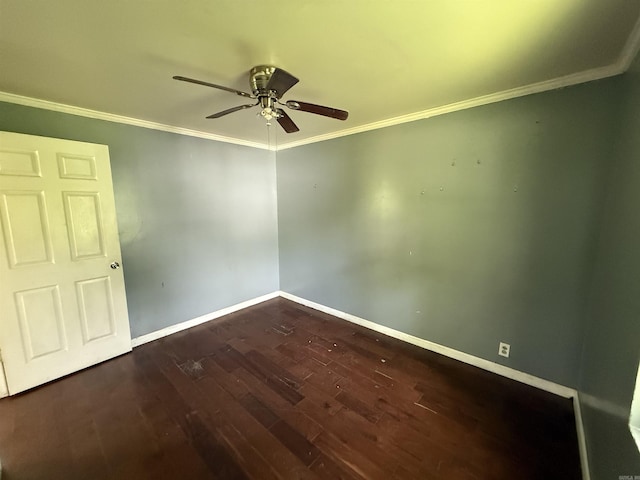 414 E 1st St, Rector, AR 72461 - empty room featuring a ceiling fan, crown molding, dark wood-style floors, and baseboards