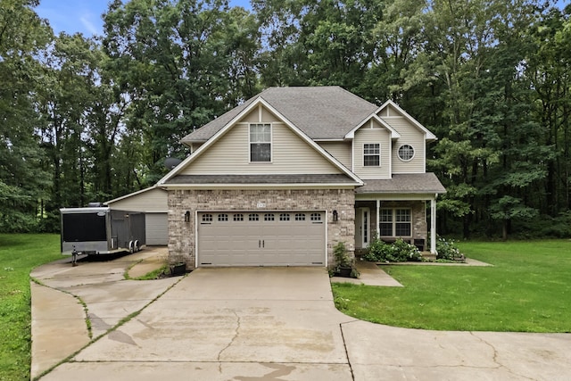 108 Chimney Rock Rd, Beebe, AR 72012 - view of front of house with driveway, a shingled roof, an attached garage, a front yard, and brick siding