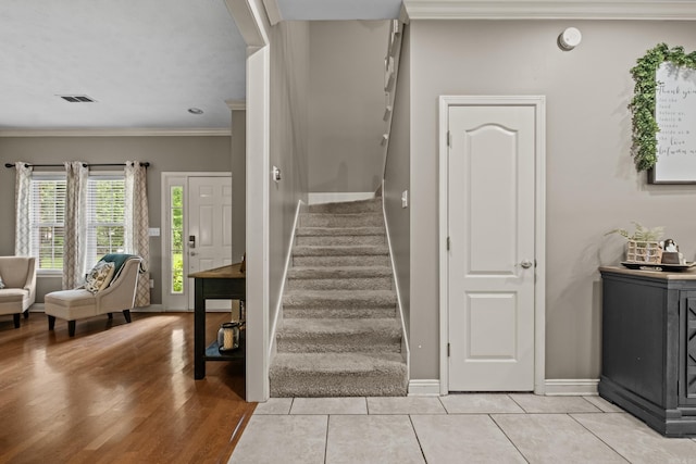 108 Chimney Rock Rd, Beebe, AR 72012 - stairway featuring ornamental molding, baseboards, and tile patterned floors