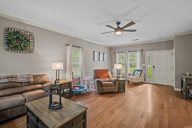 108 Chimney Rock Rd, Beebe, AR 72012 - living area with ceiling fan, light wood-type flooring, crown molding, and baseboards