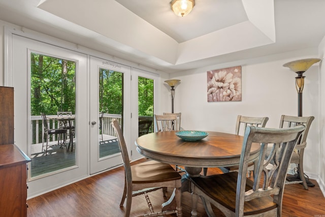 90 Silver Point Dr, Mount Ida, AR 71957 - dining space with wood finished floors, a tray ceiling, and baseboards